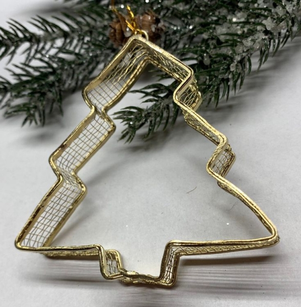 Dekoanhänger aus Metall-Gitter, Tannenbaum gold